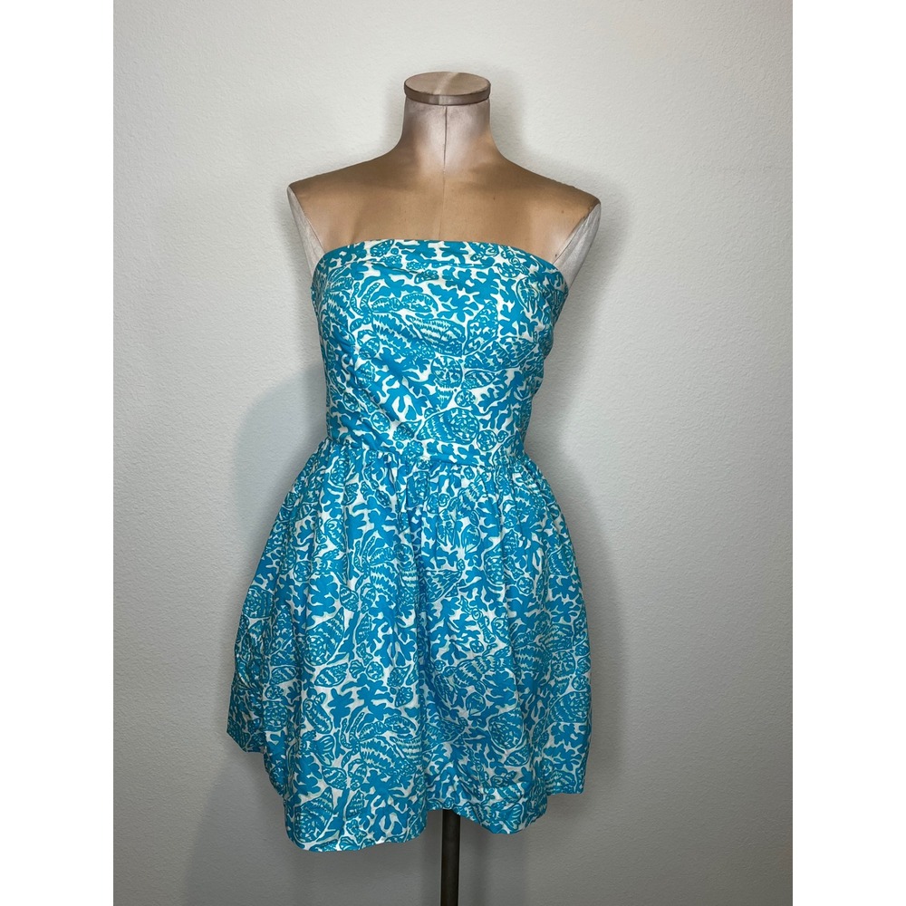 Lilly Pulitzer Blue Tube Strapless Mini Dress Sz M - Picture 14 of 14